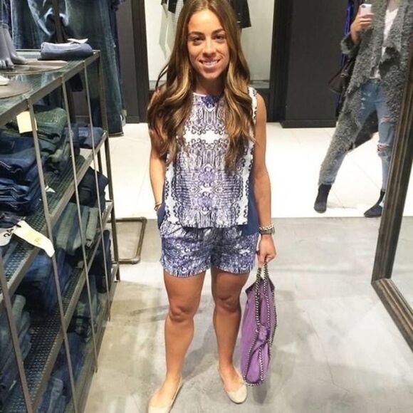 1.STATE Blue Printed Side Panel Tank Top and Matching Shorts Set Size Small - Picture 2 of 16